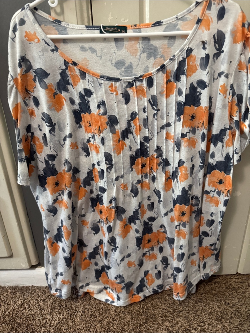 Orange Floral Pleated Women’s Top